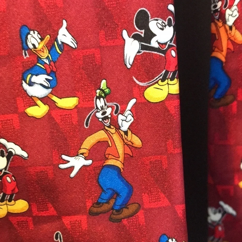 Mickey Unlimited Silk Handmade Mickey Donald Pluto Goofy Dark Red Necktie Retro